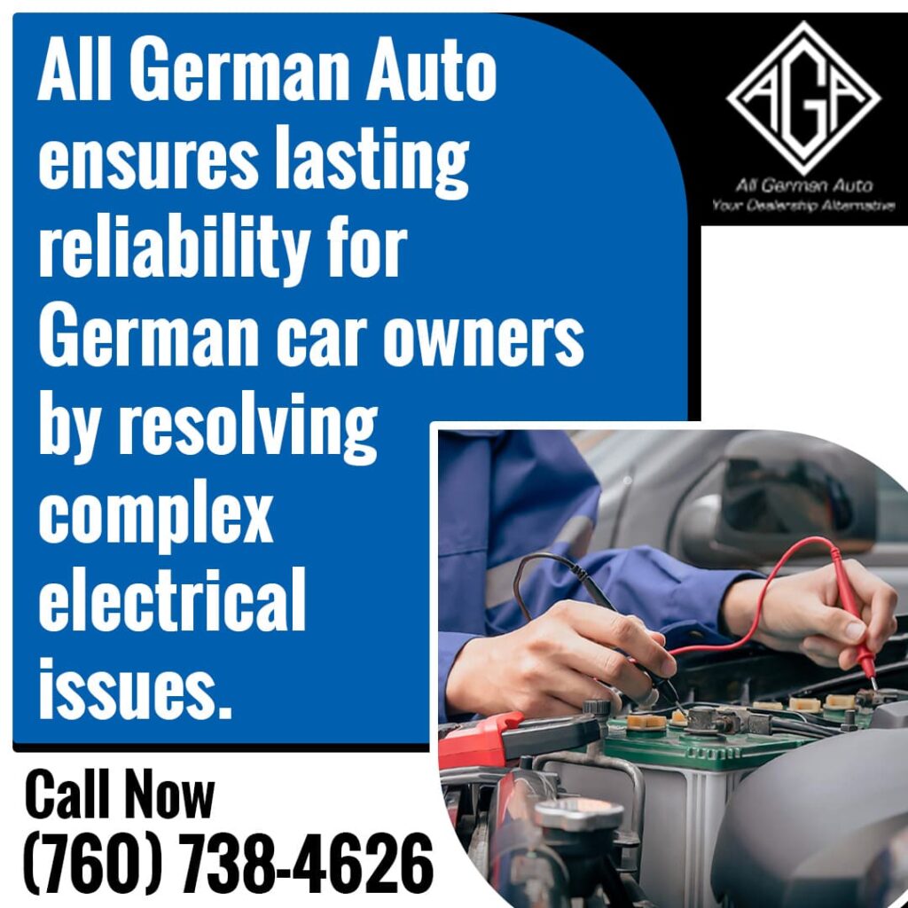 Technician at All German Auto using advanced factory tools to diagnose a complex electrical system in a German vehicle