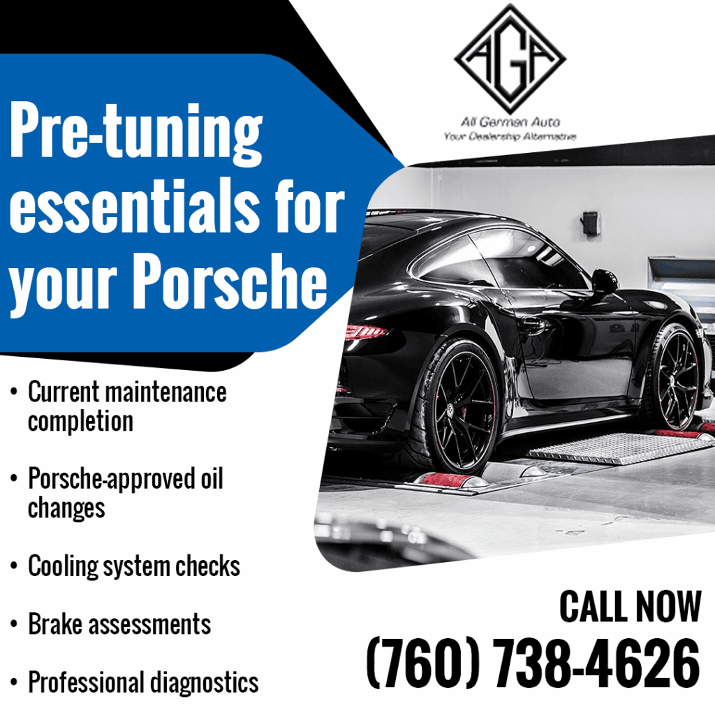Black Porsche 911 on a dynamometer, showcasing pre-tuning essentials like maintenance, oil changes, and diagnostics at All German Auto.
