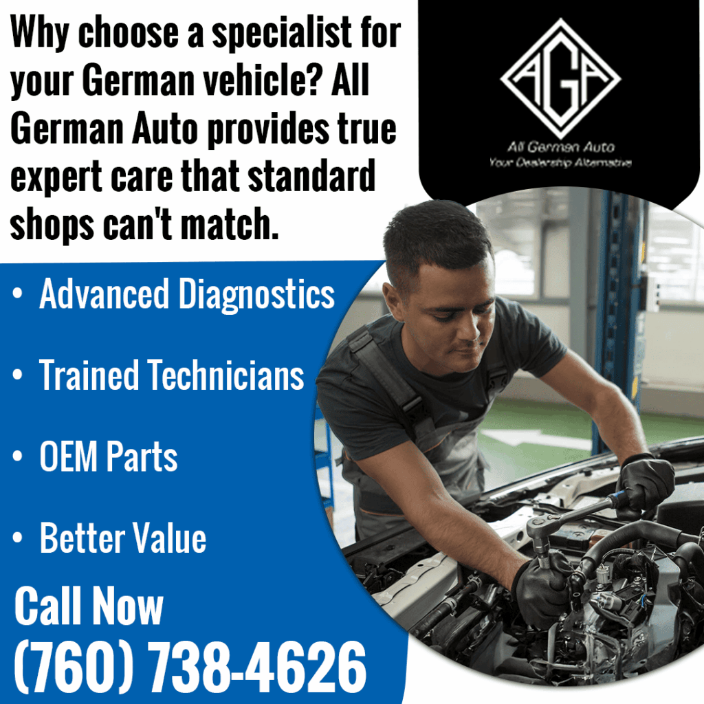 Why choose All German Auto? Specialist care for German vehicles with advanced diagnostics, trained technicians, OEM parts, and better value than standard shops.