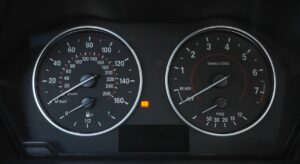 BMW dashboard with warning light on