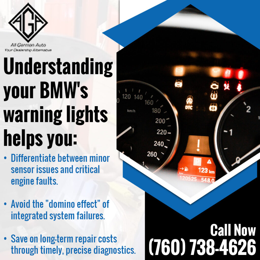 Technician at All German Auto performing a diagnostic scan on a BMW in the workshop to decode warning lights, identify system faults early, and help prevent wider performance issues.