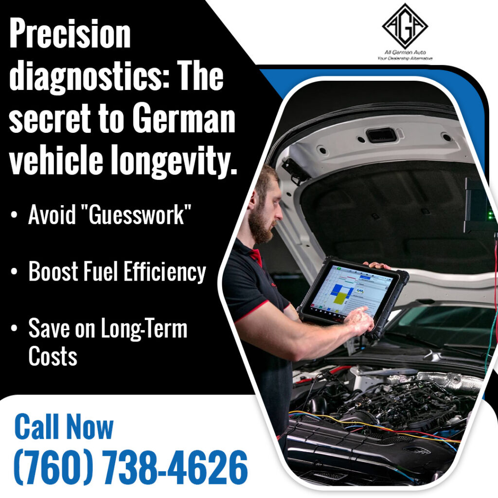 Technician performing precision diagnostics on a German vehicle at All German Auto to improve performance and reduce long-term repair costs